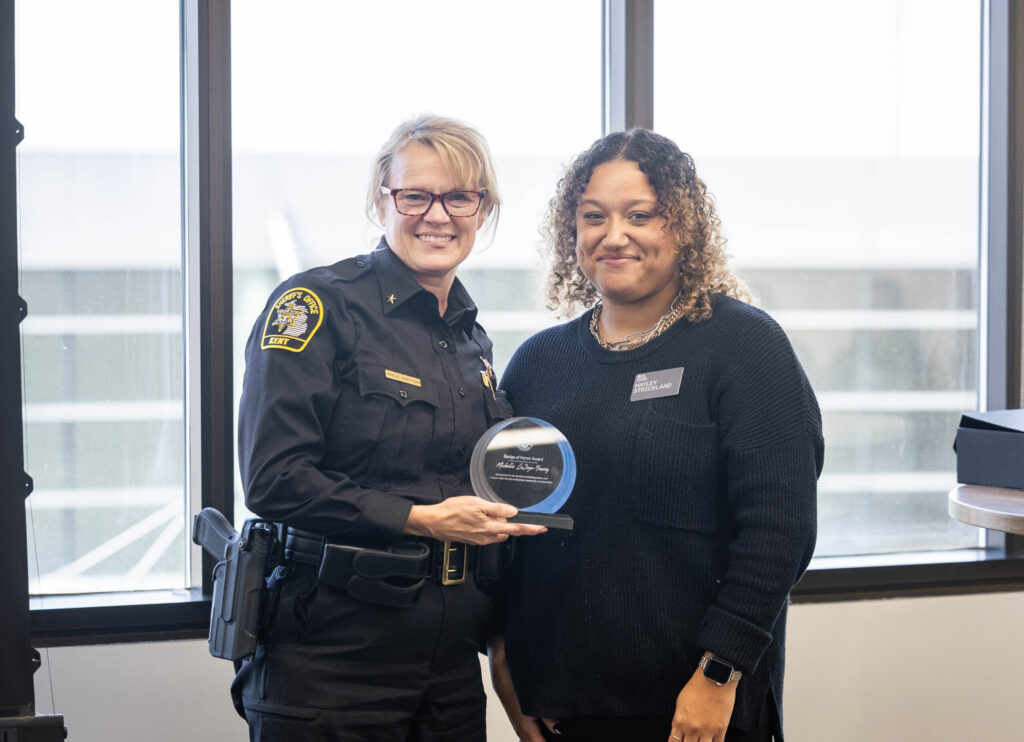 Sheriff Michelle LaJoye Young recieving the Badge of Honor Award at Silent Observer’s Partners In Crime Prevention event